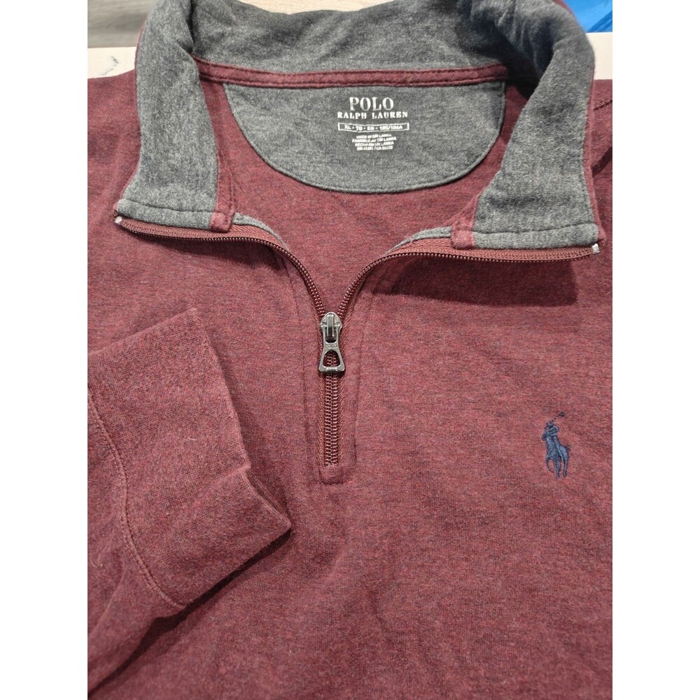 Polo Ralph Lauren Quarter Zip Pullover Men XL Burgundy Red Blue Pony